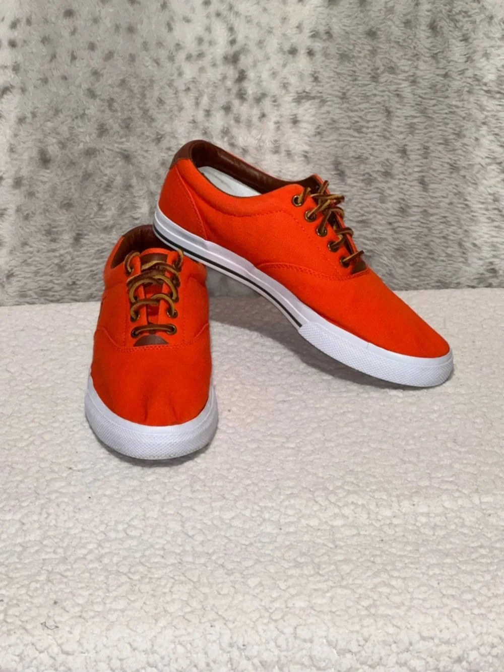 Polo by Ralph Lauren Vaughn Orange Canvas Sneakers with Brown Trim Men Sz 10.5D